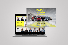 Digitale Ansicht der Day One Kampagne, Daimler Truck, Keyvisual und Portraits