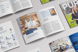 &Uuml;bersicht der Innenseiten des Magazins der Volksbank Pur, Editorial nach Gestaltungsrichtlinien der Volksbank