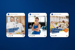 Verschiedene Formate des Social Media Auftritts der Volksbank Pur mit Kunden und Mitarbeiterinnen